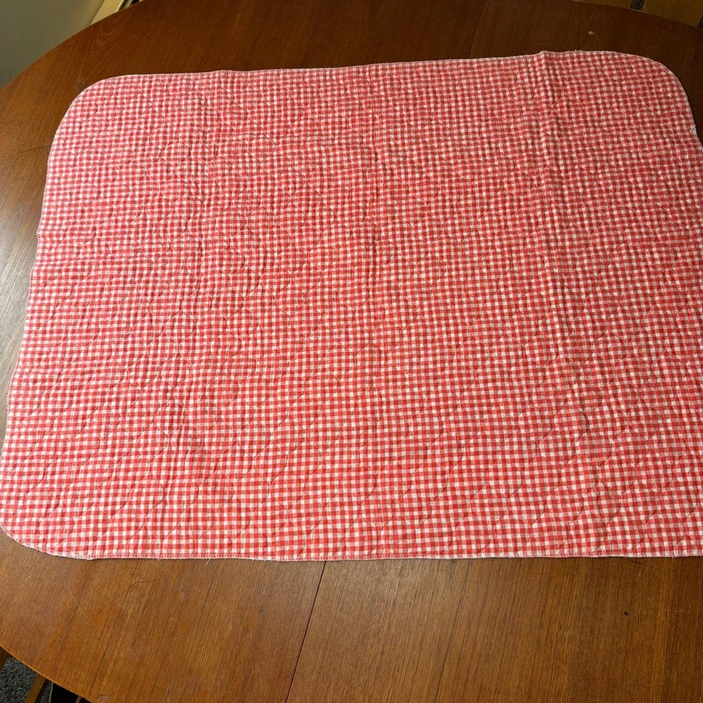 Vintage Teddy Bear Picnic Quilted Baby Blanket Red Gingham Cottagecore Retro